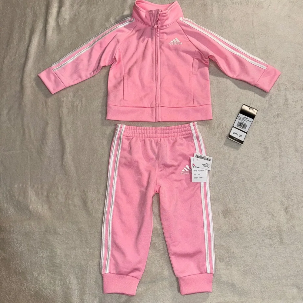 Adidas Baby Girls Pink 3-Stripe Tracksuit Set Jacket and Pants 9M AC6109N